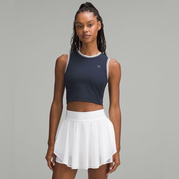 lululemon athletica Tops - Lululemon Varsity Scoop Neck Cropped Tennis Tank Top Medium Support B/C Cup Navy